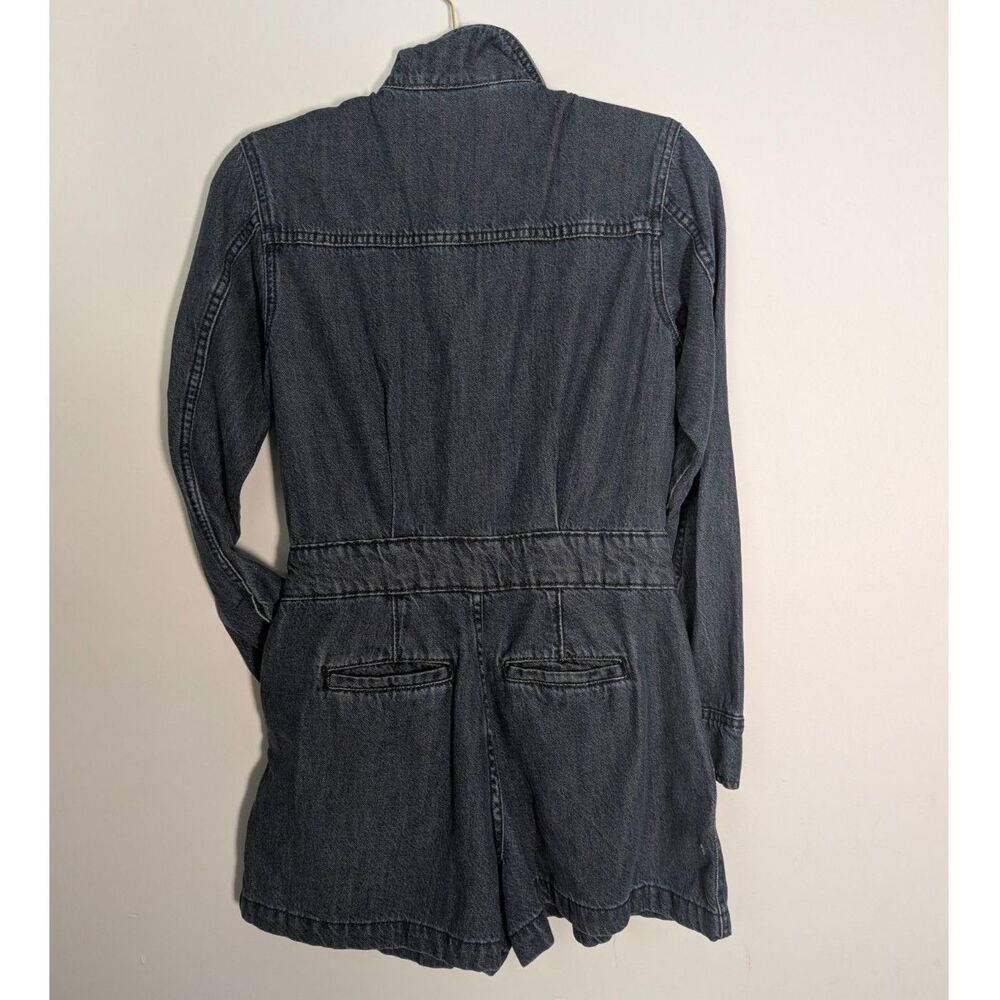 Universal Thread Denim Romper Womens 2 Button Front Long Sleeve Utility Shorts - Picture 2 of 6